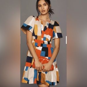 NWT Anthropologie The Somerset mini dress, short sleeve color block size Small